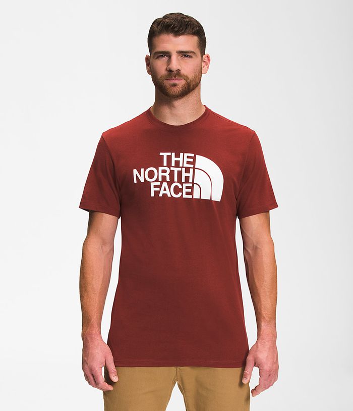 The North Face T Shirts Męska Ciemny Czerwone Krótki Rękaw Pół kopuła - PMWE46209